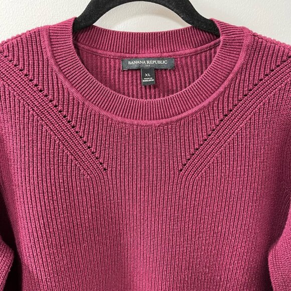 Banana Republic Burgundy Crew Neck Knit Sweater [size XL] - Picture 1 of 7